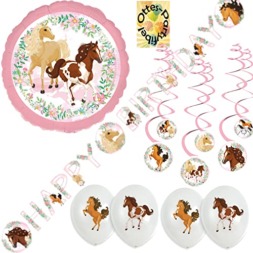 Beautiful-Horses-Pferde-Party-Set Dekoset 4 - Partykette Happy Birthday - Folienballon - Luftballons - Dekospiralen
