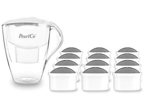 PearlCo XXL Wasserfilter Family (weiß) - mit 12 Protect+ unimax Filterkartuschen (für hartes Wasser) - passt zu Brita Maxtra