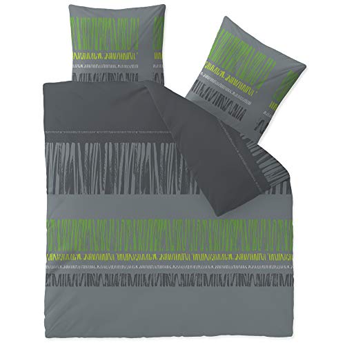 CelinaTex Touchme Bettwäsche 200 x 200 cm 3teilig Baumwolle Bettbezug Biber Anni grau schwarz grün