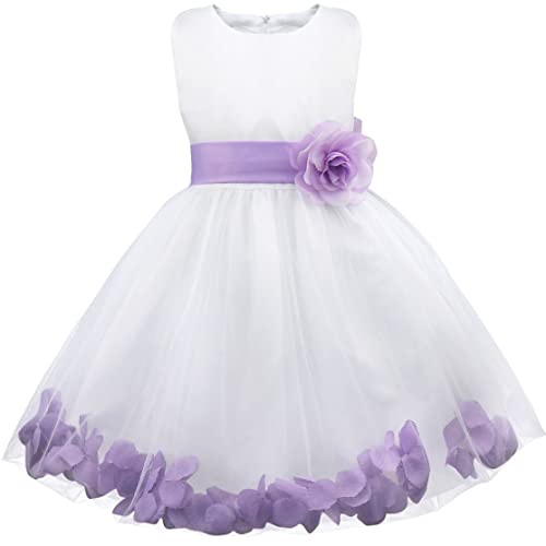 YiZYiF Mädchen Prinzessin Kleid Festlich Hochzeit Blumenmädchen Kleid Festzug Partykleid mit Blumen Schleife Taillenband 92-164 Lavendel 110