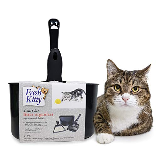Fresh Kitty 4-in-1 Katzenklo Organizer Reinigungsset - Katzenklo Reinigungszubehör - Kehrmaschine & Kehrschaufel, Schaufel, Aufbewahrungs-Caddy, anthrazit