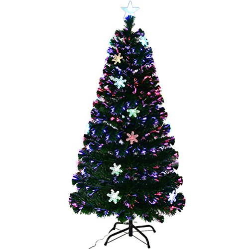 COSTWAY 120/150/180/210cm LED Künstlicher Weihnachtsbaum mit Sternspitze und Glasfaser-Farbwechsel, Tannenbaum mit Metallständer, Christbaum PVC Nadeln, Kunstbaum Weihnachten, grün (210cm)