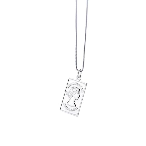 Good dress Damen Geschenk Halskette S925 Silber Anhänger Mode Quadratische Form Menschlichen Kopf Halskette, Einfache Geometrische AnhängerSilber-, 925 Silber