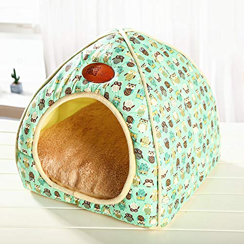 ANQI Haustier-Zelt Höhle für Katzen und kleine Hunde – selbstwärmendes 2-in-1 faltbares Dreieck Katzenbett Zelt Haus mit abnehmbarem, waschbarem Kissen
