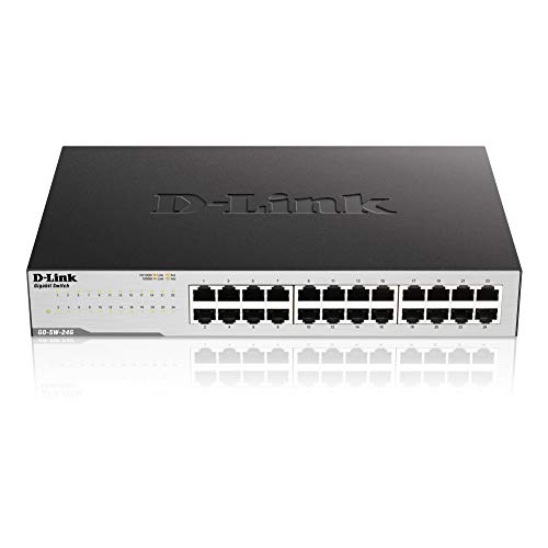 D-Link GO-SW-24G Gigabit Easy Desktop Switch (24 x 10/100/1000-Gigabit-Ports, automatische MDI/MDIX-Erkennung, lüfterlos) schwarz