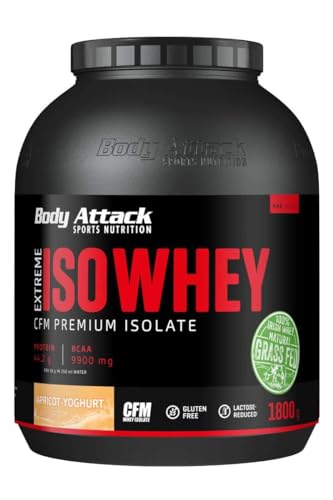 Body Attack Extreme Iso Whey, Whey Protein Pulver zum Muskelaufbau aus 100% irischer Weidemilch, fettarmes Eiweißpulver ohne Aspartam (Apricot-Yoghurt, 1,8 kg)