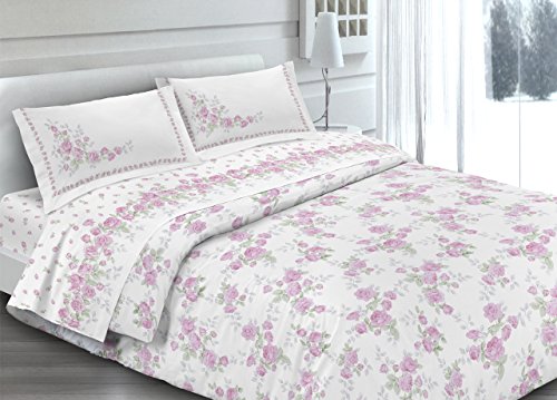 Biancheria Web Bettbezug für französisches Bett aus 100 % Baumwolle, Cloe-Muster, Rosa