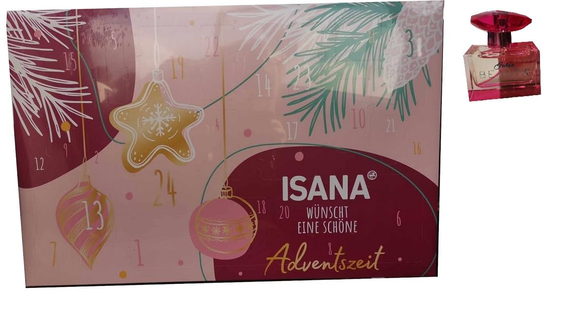 Isana Beauty Adventskalender 2023 * wünscht eine schöne Adventszeit* + 30 ml EDP Julia Beautx Love + 24 tolle Überraschungen
