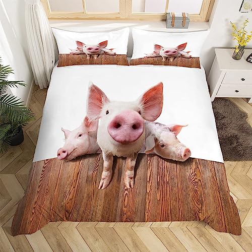 3D Süßes Schwein Bettwäsche 135x200 Einfache Weiche Microfaser Bettwäsche-Sets Bettbezug mit Reißverschluss und 2 Kissenbezug 80x80 cm