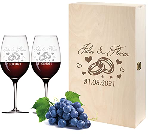 FORYOU24 Premium Weinkiste Rose mit 2 Leonardo Weingläsern mit Gravur