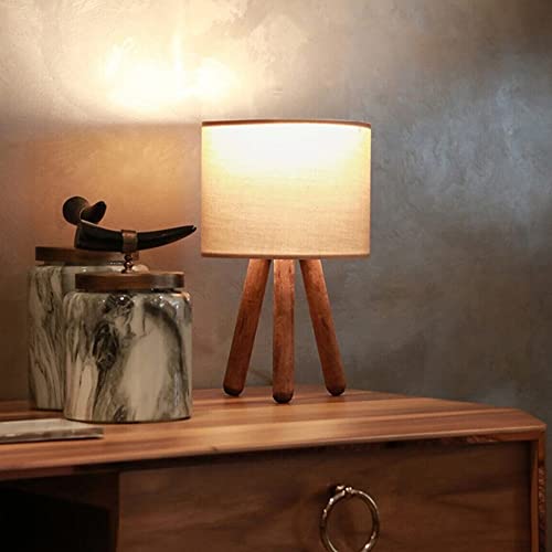 lux.pro Tischlampe Preston Nachttischlampe 1 x E27 Tischleuchte Sandfarben Holz Lampenschirm aus Stoff Schlafzimmer