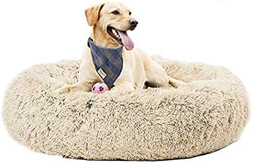 Hundebett, orthopädisches Donut-Haustierbett, sehr weiches Kunstfell, beruhigendes Bett, waschbar, bequemer Schlafkorb, warmes Kissen für große Hunde