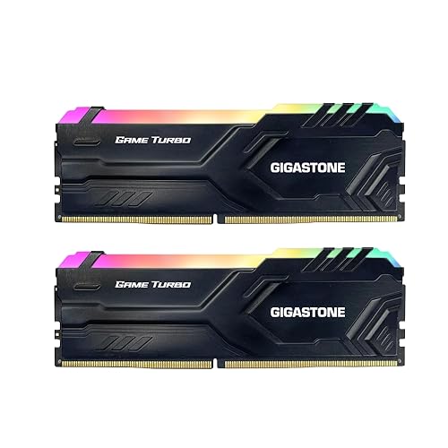 [RGB DDR4 RAM] GIGASTONE RGB Game Turbo (Black) Desktop RAM 16GB (2x8GB) DDR4 RAM 16GB DDR4-3200 MHz PC4-25600 CL16 1,35 V 288 Pin/Polig Ungepuffert Nicht-ECC Computer Speicher RAM (Nur PC-Desktop)