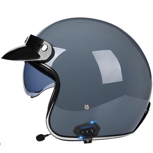 3/4 Open Face Motorrad Helm Bluetooth Jet Helm Motorradhelm ECE/DOT-Zertifizierung Retro Halbhelm mit Sonnenblende Vintage Motorrad Motorrad Halbhelm Schutzhelm für Männer und Frauen 3,XL