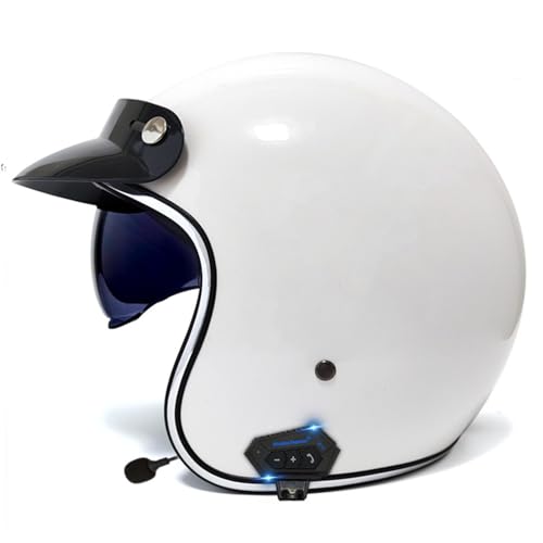 3/4 Open Face Motorrad Helm Bluetooth Jet Helm Motorradhelm ECE/DOT-Zertifizierung Retro Halbhelm mit Sonnenblende Vintage Motorrad Motorrad Halbhelm Schutzhelm für Männer und Frauen 2,XL