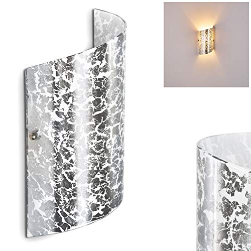 Wandlampe Pordenone aus Glas in Silber, moderne Wandleuchte mit Lichtspiel an der Wand, 1 x E14, Innenwandleuchte mit Up & Down-Effekt, ohne Leuchtmittel