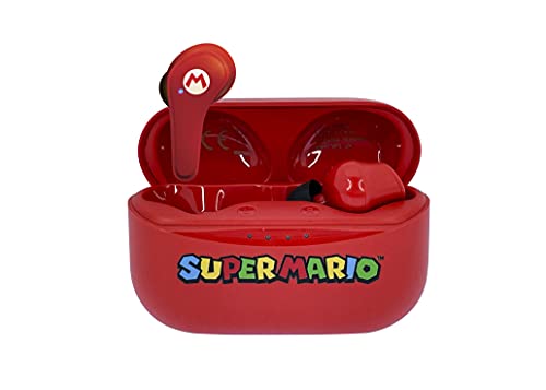 OTL Technologies Super Mario Kopfhörer für Kinder, kabellos, Bluetooth V5.0, mit Ladebox, Rot