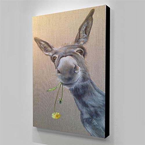 HD Netter Druck Gemälde Wandkunst Leinwand Lustige Esel Tier Cartoon Modulare Bild Poster Für Wohnzimmer Wohnkultur 30x40cm (12x16in) Mit Rahmen