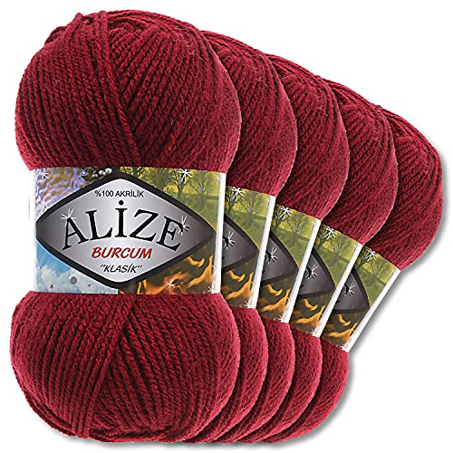 5x Alize 100 g Burcum Klasik Wolle (Bordeaux 57)