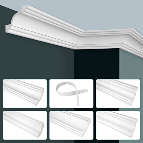 GRAND DECOR Stuckleisten Decke modern, PU Hartschaum & Flexibel - 2m Deckenleisten glatt Zierleisten Decken Stuck Deko Kunststoff (2 Meter P801 weiß)