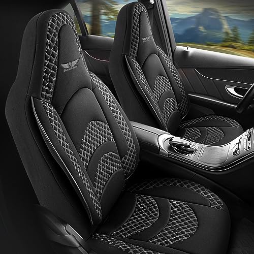 Auto-Sitzbezüge Auto-Sitzbezug Set Fahrersitz und Beifahrer Auto-Zubehör Schonbezug Autositzbezüge kompatibel für Opel Mokka X in Schwarz Grau Pilot 3.1