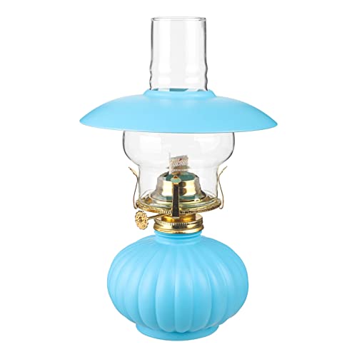 amanigo 28cm Glas Petroleumlampe Kamin Klarglas Öllicht mit dekorativer Abdeckung Nostalgische Notöllampe Traditionelle Glasbutterlampe for drinnen und draußen (Color : Blue)