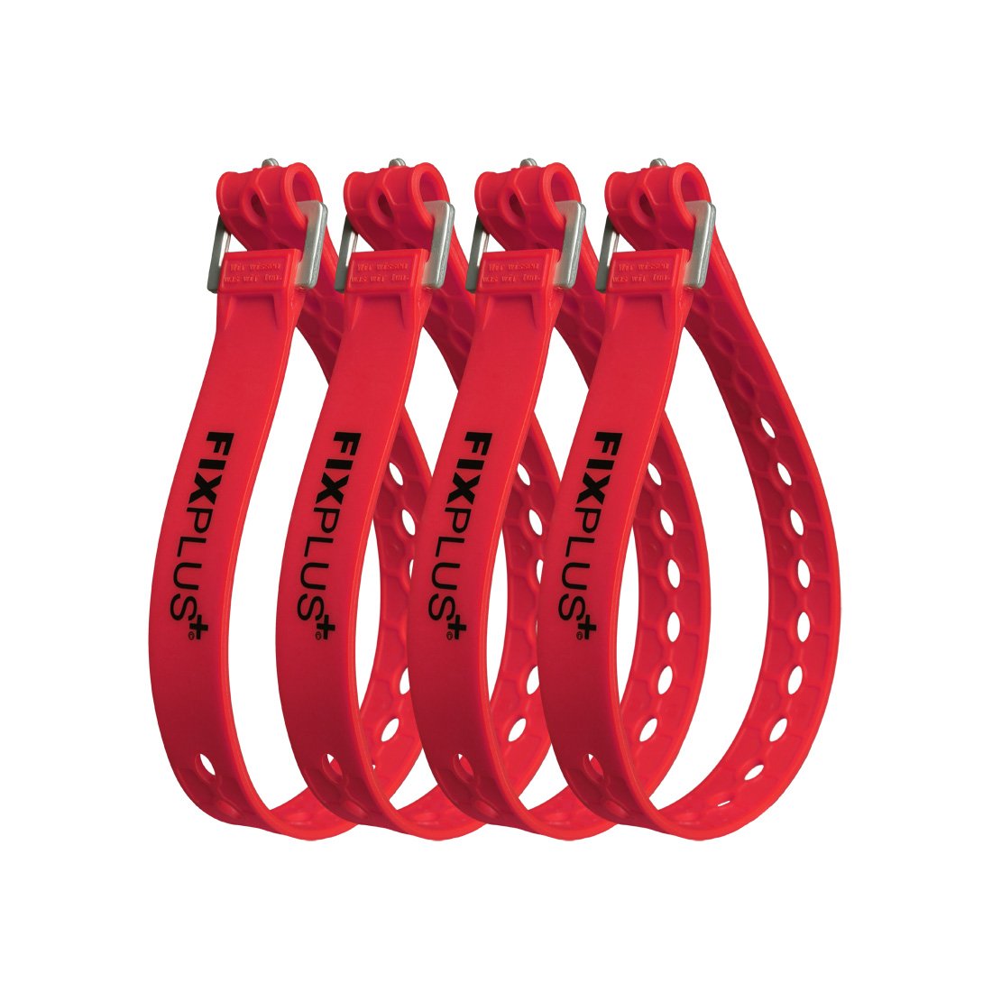 Fixplus Strap 4er-Pack - Zurrgurt Zum Sichern, Befestigen, Bündeln und Festzurren, aus Spezialkunststoff mit Aluminiumschnalle 46cm x 2,4cm (rot)