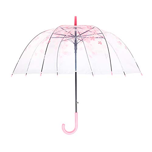 ThreeH Eleganter Arch Regenschirm Winddicht Dicke transparente Kirsche Niedlicher Entwurfs-romantischer Langer Griff-Regen Regenschirm KS11 Rosa