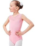 tanzmuster ® Ballettanzug Mädchen ärmellos - Cora - aus weichem Baumwollmaterial mit Spitzeneinsatz vorn Trikot Ballettbody fürs Kinder Ballett in rosa, Größe:152/158