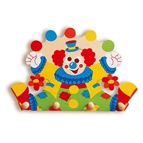 Dida - Wandgarderobe Für Kinder Aus Holz, Dekoriert Mit Einem Lustigen Clown Für Das Kinderschlafzimmer