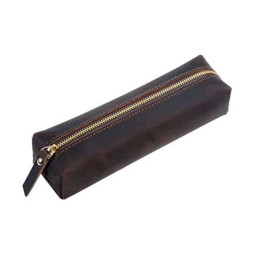 Federmäppchen aus Leder Leder-Stift-Organizer, Herren-Federmäppchen mit Reißverschluss, Federmäppchen for Studenten, einfache Schreibwarentasche mit großer Kapazität ( Color : Coffee , Size : 18x5.5cm