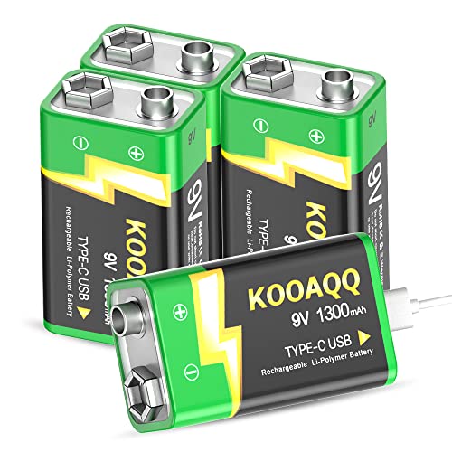 9V Wiederaufladbare Batterien, 1300mAh Langlebige Lithium-ionen Akku Schnellladung über USB-C ideal für Rauchmelder, Feuermelder, Warnmelder & Rauchwarnmelder, Multimeter (4 Stück)