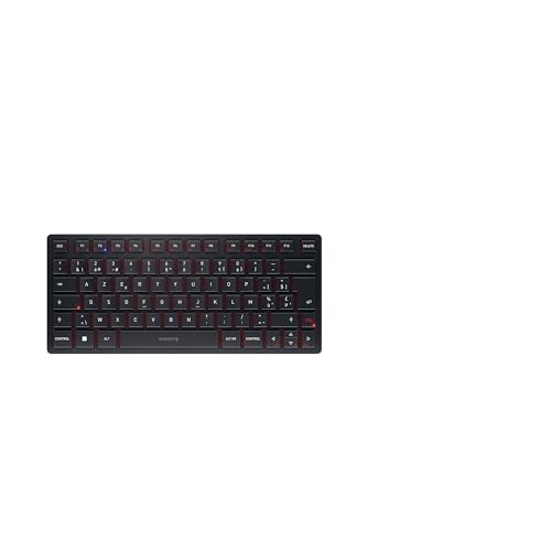 CHERRY KW 9200 Mini, kompakte Multi-Device-Tastatur für bis zu 4 Endgeräte, Belgisches Layout (AZERTY), wahlweise Verbindung per Bluetooth®, Funk oder Kabel, wiederaufladbar, schwarz