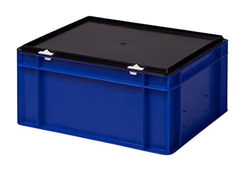 Stabile Profi Aufbewahrungsbox Stapelbox Eurobox Stapelkiste mit Deckel, Kunststoffkiste lieferbar in 5 Farben und 21 Größen für Industrie, Gewerbe, Haushalt (blau, 40x30x18 cm)