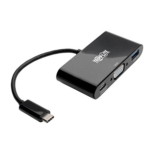USB-C (Typ C) auf VGA Adapter mit USB-A Hub und PD Aufladen, USB 3.1, Gen 1, Thunderbolt 3, 1080p, Schwarz