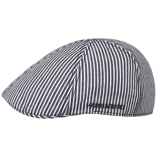 HAMMABURG Stripes Cotton Flatcap Schirmmütze Schiebermütze Baumwollcap Damen/Herren - mit Schirm Frühling-Sommer Herbst-Winter - XL (60-61 cm) dunkelblau