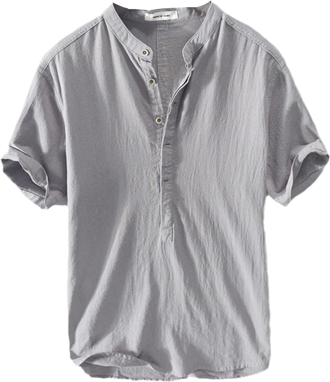 Lanakila Provence Leinen-Baumwollhemd für Herren, Sommer-lässiges leichtes Leinenhemd für Herren (Grau,L)