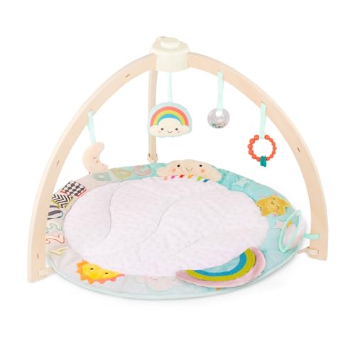 B. toys BX2360C1Z B Wooden Baby Soft Mat – Hanging Sensory Toys – Developmental Activities – Newborn – Sunrise to Sunset Play Gym, Multi