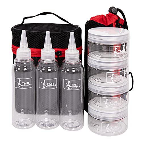 Colcolo Tragbare Gewürzgläser Set mit 7 Saucen-Gewürz-Aufbewahrungsbehälter-Flaschen für Camping