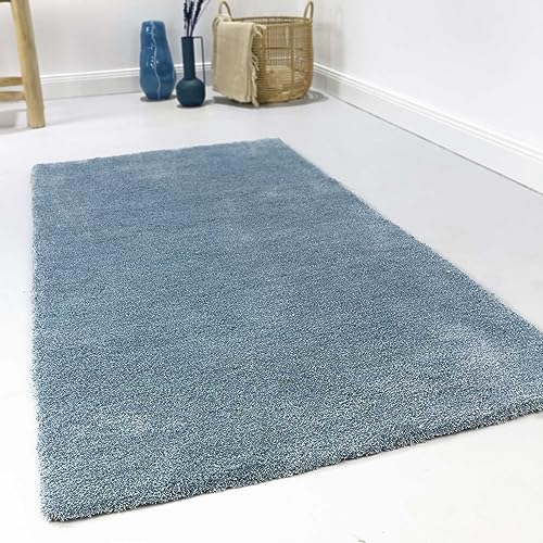 Kuschelig weicher Esprit Hochflor Teppich, bestens geeignet fürs Wohnzimmer, Schlafzimmer und Kinderzimmer LOFT(120 x 170 cm, blau)