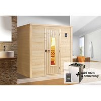 Weka Premium Massivholz-Sauna Bergen 1 Sparset 7,5 kW OS digi. Steuerung Holztür