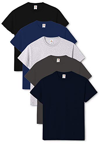 FRUIT OF THE LOOM Valueweight Herren Kurzarm T-Shirt (5er Pack) Gr. XL, Schwarz/Marineblau/Heather Grey/Light Graphite/Deep Navy