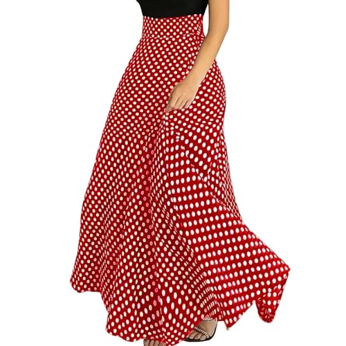 GerRit Rock Mode Hohe Taille Maxi Röcke Frauen Casual Polka Dot A-Linie Swing Lange Jupes-rot-5xl