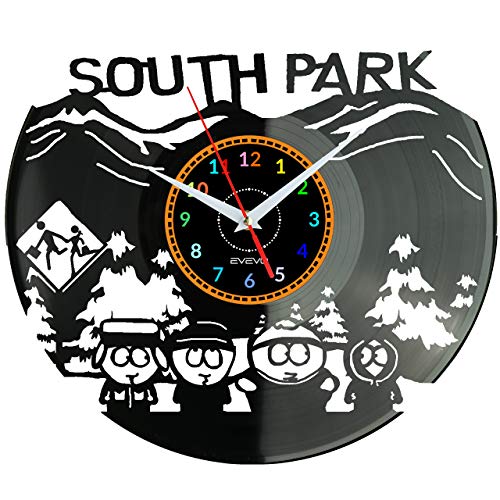 EVEVO South Park Wanduhr Vinyl Schallplatte Retro-Uhr Handgefertigt Vintage-Geschenk Style Raum Home Dekorationen Tolles Geschenk Wanduhr South Park