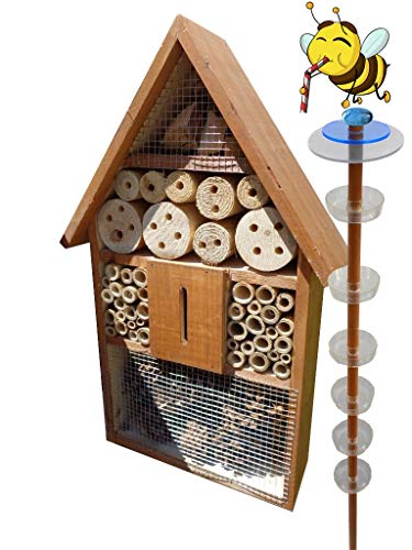 Gartendeko-Stecker als funktionale Bienentränke + 1x BIENENHAUS Insektenhaus,XXL Bienenstock & Bienenfutterstation für Wildbienen, Hummeln Schmetterlinge schwarz anthrazit dunkelgrau