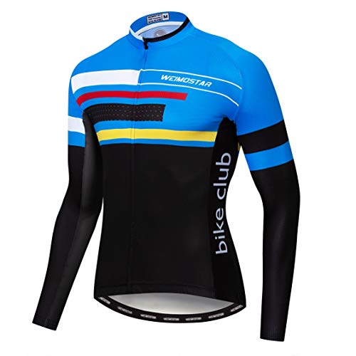 Radfahren Langarmtrikot Herren-Radsportbekleidung Fahrradtrikot Top Mountain Road MTB-Jersey-Shirt Atmungsaktives Team Sport tragen Blau Schwarz Größe XL