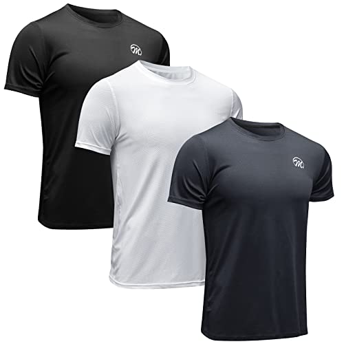MEETWEE Sportshirt Herren, Laufshirt Kurzarm Mesh Funktionsshirt Atmungsaktiv Kurzarmshirt Sports Shirt Trainingsshirt für Männer, Schwarz+grau+weiß, XL