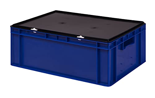 Stabile Profi Aufbewahrungsbox Stapelbox Eurobox Stapelkiste mit Deckel, Kunststoffkiste lieferbar in 5 Farben und 21 Größen für Industrie, Gewerbe, Haushalt (blau, 60x40x22 cm)