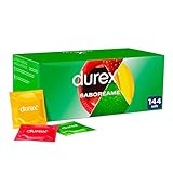 Durex Kondome Geschmack mit fruchtigen Geschmacksrichtungen - Erdbeere, Banane, Orange und Apfel - Sparpack 144 Kondome