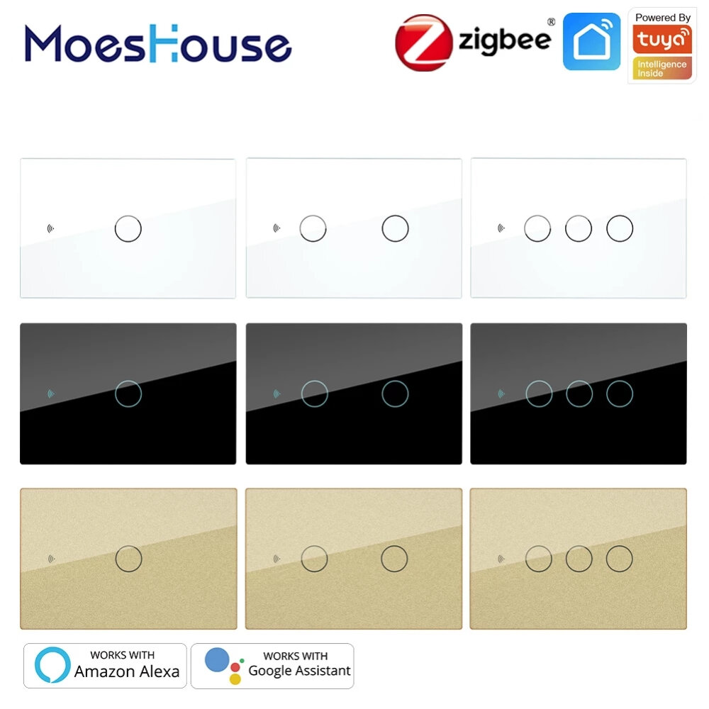 MoesHouse ZigBee3.0 AC100-250V 50 / 60Hz US Wall Touch Smart-Lichtschalter unterstützt Neutral-Kabel / Kein Neutral-Kabe